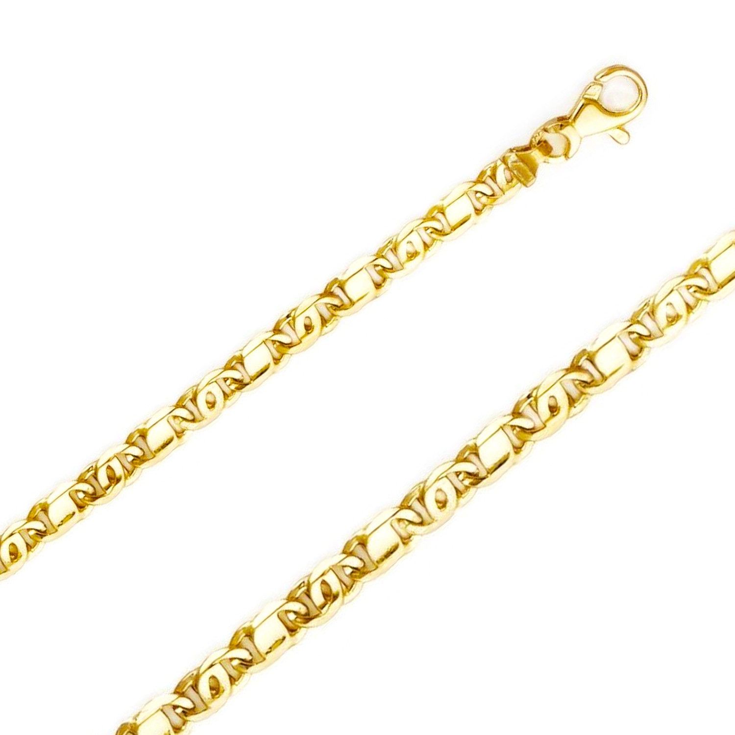 14k Yellow Gold 6.5mm Hand Made Tiger Eye Chain 30 Inches